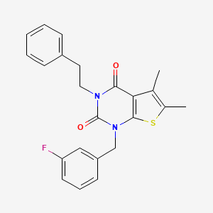 molecular formula C23H21FN2O2S B11450975 1-[(3-fluorophenyl)methyl]-5,6-dimethyl-3-(2-phenylethyl)-1H,2H,3H,4H-thieno[2,3-d]pyrimidine-2,4-dione 