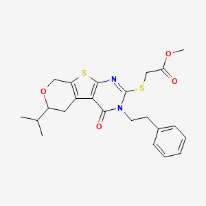 methyl 2-[[3-oxo-4-(2-phenylethyl)-12-propan-2-yl-11-oxa-8-thia-4,6-diazatricyclo[7.4.0.02,7]trideca-1(9),2(7),5-trien-5-yl]sulfanyl]acetate