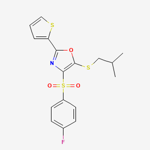 molecular formula C17H16FNO3S3 B11451022 4-[(4-Fluorophenyl)sulfonyl]-5-[(2-methylpropyl)sulfanyl]-2-(thiophen-2-yl)-1,3-oxazole 