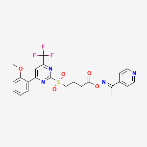 4-{[4-(2-methoxyphenyl)-6-(trifluoromethyl)pyrimidin-2-yl]sulfonyl}-1-({[(1E)-1-(pyridin-4-yl)ethylidene]amino}oxy)butan-1-one