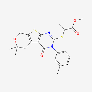 methyl 2-[[12,12-dimethyl-4-(3-methylphenyl)-3-oxo-11-oxa-8-thia-4,6-diazatricyclo[7.4.0.02,7]trideca-1(9),2(7),5-trien-5-yl]sulfanyl]propanoate