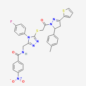 N-{[4-(4-Fluorophenyl)-5-({2-[5-(4-methylphenyl)-3-(thiophen-2-YL)-4,5-dihydro-1H-pyrazol-1-YL]-2-oxoethyl}sulfanyl)-4H-1,2,4-triazol-3-YL]methyl}-4-nitrobenzamide