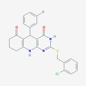 2-[(2-chlorobenzyl)sulfanyl]-5-(3-fluorophenyl)-5,8,9,10-tetrahydropyrimido[4,5-b]quinoline-4,6(3H,7H)-dione