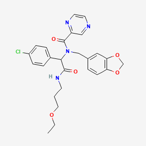 molecular formula C26H27ClN4O5 B11451225 N-(1,3-benzodioxol-5-ylmethyl)-N-{1-(4-chlorophenyl)-2-[(3-ethoxypropyl)amino]-2-oxoethyl}pyrazine-2-carboxamide 