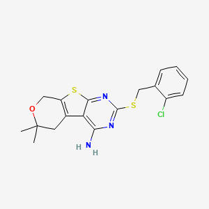 5-[(2-chlorophenyl)methylsulfanyl]-12,12-dimethyl-11-oxa-8-thia-4,6-diazatricyclo[7.4.0.02,7]trideca-1(9),2,4,6-tetraen-3-amine