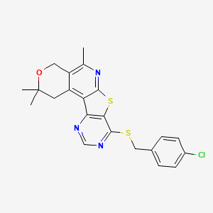 13-[(4-chlorophenyl)methylsulfanyl]-4,4,8-trimethyl-5-oxa-11-thia-9,14,16-triazatetracyclo[8.7.0.02,7.012,17]heptadeca-1,7,9,12(17),13,15-hexaene