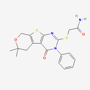 2-[(12,12-dimethyl-3-oxo-4-phenyl-11-oxa-8-thia-4,6-diazatricyclo[7.4.0.02,7]trideca-1(9),2(7),5-trien-5-yl)sulfanyl]acetamide