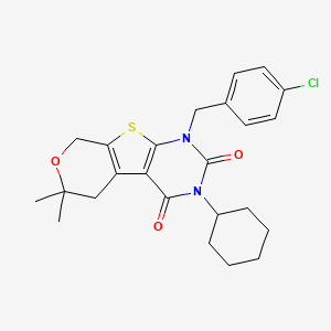 6-[(4-chlorophenyl)methyl]-4-cyclohexyl-12,12-dimethyl-11-oxa-8-thia-4,6-diazatricyclo[7.4.0.02,7]trideca-1(9),2(7)-diene-3,5-dione