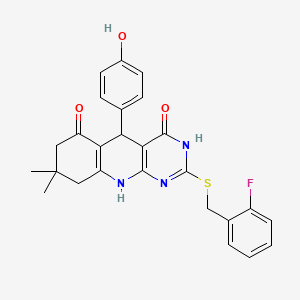 2-[(2-fluorobenzyl)sulfanyl]-5-(4-hydroxyphenyl)-8,8-dimethyl-5,8,9,10-tetrahydropyrimido[4,5-b]quinoline-4,6(3H,7H)-dione