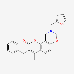 molecular formula C24H21NO4 B11451388 3-benzyl-9-(2-furylmethyl)-4-methyl-9,10-dihydro-2H,8H-chromeno[8,7-e][1,3]oxazin-2-one 