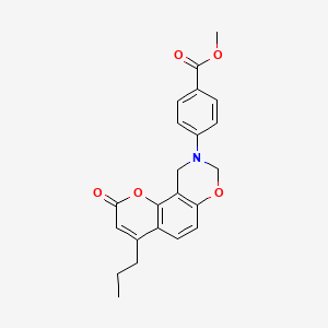 molecular formula C22H21NO5 B11451393 methyl 4-(2-oxo-4-propyl-2H,8H-chromeno[8,7-e][1,3]oxazin-9(10H)-yl)benzoate 