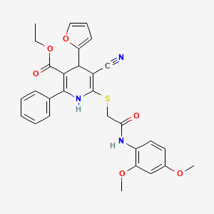 molecular formula C29H27N3O6S B11451404 Ethyl 5-cyano-6-({2-[(2,4-dimethoxyphenyl)amino]-2-oxoethyl}sulfanyl)-4-(furan-2-yl)-2-phenyl-1,4-dihydropyridine-3-carboxylate 