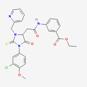 Ethyl 3-({[1-(3-chloro-4-methoxyphenyl)-5-oxo-3-(pyridin-2-ylmethyl)-2-thioxoimidazolidin-4-yl]acetyl}amino)benzoate