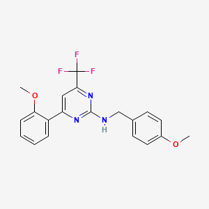 molecular formula C20H18F3N3O2 B11451538 N-(4-methoxybenzyl)-4-(2-methoxyphenyl)-6-(trifluoromethyl)pyrimidin-2-amine 