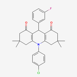 molecular formula C29H29ClFNO2 B11451563 10-(4-chlorophenyl)-9-(3-fluorophenyl)-3,3,6,6-tetramethyl-3,4,6,7,9,10-hexahydroacridine-1,8(2H,5H)-dione 