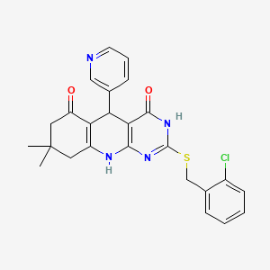 2-[(2-chlorobenzyl)sulfanyl]-8,8-dimethyl-5-(pyridin-3-yl)-5,8,9,10-tetrahydropyrimido[4,5-b]quinoline-4,6(3H,7H)-dione