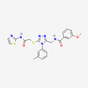 molecular formula C23H22N6O3S2 B11451595 3-methoxy-N-((5-((2-oxo-2-(thiazol-2-ylamino)ethyl)thio)-4-(m-tolyl)-4H-1,2,4-triazol-3-yl)methyl)benzamide 