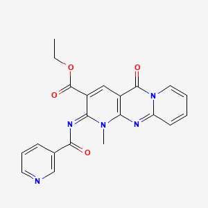 molecular formula C21H17N5O4 B11451656 ethyl 7-methyl-2-oxo-6-(pyridine-3-carbonylimino)-1,7,9-triazatricyclo[8.4.0.03,8]tetradeca-3(8),4,9,11,13-pentaene-5-carboxylate 