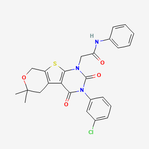 2-[4-(3-chlorophenyl)-12,12-dimethyl-3,5-dioxo-11-oxa-8-thia-4,6-diazatricyclo[7.4.0.02,7]trideca-1(9),2(7)-dien-6-yl]-N-phenylacetamide