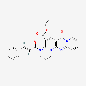 ethyl 7-(2-methylpropyl)-2-oxo-6-[(E)-3-phenylprop-2-enoyl]imino-1,7,9-triazatricyclo[8.4.0.03,8]tetradeca-3(8),4,9,11,13-pentaene-5-carboxylate