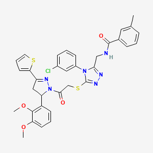 N-{[4-(3-Chlorophenyl)-5-({2-[5-(2,3-dimethoxyphenyl)-3-(thiophen-2-YL)-4,5-dihydro-1H-pyrazol-1-YL]-2-oxoethyl}sulfanyl)-4H-1,2,4-triazol-3-YL]methyl}-3-methylbenzamide