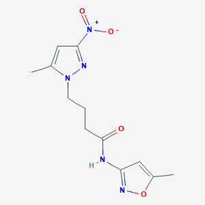 molecular formula C12H15N5O4 B11451896 N-(5-methylisoxazol-3-yl)-4-(5-methyl-3-nitro-1H-pyrazol-1-yl)butanamide 