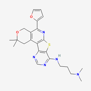 N-[8-(furan-2-yl)-4,4-dimethyl-5-oxa-11-thia-9,14,16-triazatetracyclo[8.7.0.02,7.012,17]heptadeca-1(10),2(7),8,12(17),13,15-hexaen-13-yl]-N',N'-dimethylpropane-1,3-diamine