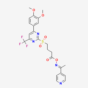 4-{[4-(3,4-dimethoxyphenyl)-6-(trifluoromethyl)pyrimidin-2-yl]sulfonyl}-1-({[(1E)-1-(pyridin-4-yl)ethylidene]amino}oxy)butan-1-one