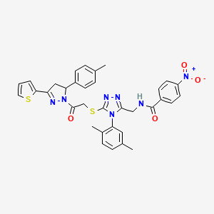 N-{[4-(2,5-Dimethylphenyl)-5-({2-[5-(4-methylphenyl)-3-(thiophen-2-YL)-4,5-dihydro-1H-pyrazol-1-YL]-2-oxoethyl}sulfanyl)-4H-1,2,4-triazol-3-YL]methyl}-4-nitrobenzamide