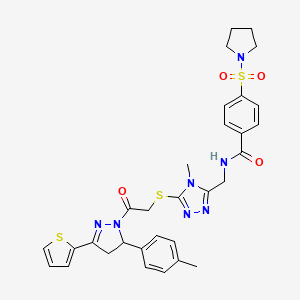 N-{[4-Methyl-5-({2-[5-(4-methylphenyl)-3-(thiophen-2-YL)-4,5-dihydro-1H-pyrazol-1-YL]-2-oxoethyl}sulfanyl)-4H-1,2,4-triazol-3-YL]methyl}-4-(pyrrolidine-1-sulfonyl)benzamide