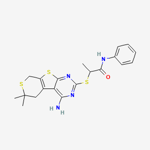 2-[(3-amino-12,12-dimethyl-8,11-dithia-4,6-diazatricyclo[7.4.0.02,7]trideca-1(9),2,4,6-tetraen-5-yl)sulfanyl]-N-phenylpropanamide