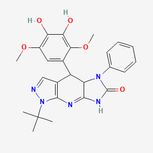 molecular formula C25H27N5O5 B11452135 1-(tert-butyl)-4-(3,4-dihydroxy-2,5-dimethoxyphenyl)-5-phenyl-4,4a,5,8-tetrahydroimidazo[4,5-b]pyrazolo[4,3-e]pyridin-6(1H)-one 