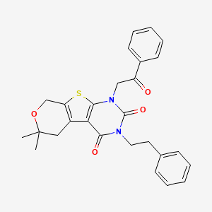 12,12-dimethyl-6-phenacyl-4-(2-phenylethyl)-11-oxa-8-thia-4,6-diazatricyclo[7.4.0.02,7]trideca-1(9),2(7)-diene-3,5-dione