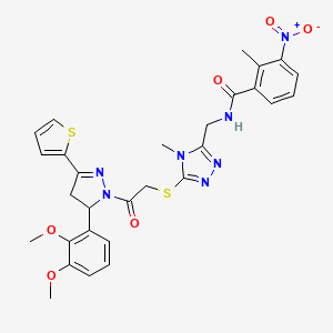 N-{[5-({2-[5-(2,3-Dimethoxyphenyl)-3-(thiophen-2-YL)-4,5-dihydro-1H-pyrazol-1-YL]-2-oxoethyl}sulfanyl)-4-methyl-4H-1,2,4-triazol-3-YL]methyl}-2-methyl-3-nitrobenzamide