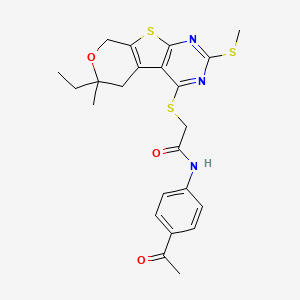 N-(4-acetylphenyl)-2-[(12-ethyl-12-methyl-5-methylsulfanyl-11-oxa-8-thia-4,6-diazatricyclo[7.4.0.02,7]trideca-1(9),2(7),3,5-tetraen-3-yl)sulfanyl]acetamide