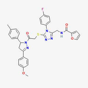 N-((4-(4-fluorophenyl)-5-((2-(3-(4-methoxyphenyl)-5-(p-tolyl)-4,5-dihydro-1H-pyrazol-1-yl)-2-oxoethyl)thio)-4H-1,2,4-triazol-3-yl)methyl)furan-2-carboxamide