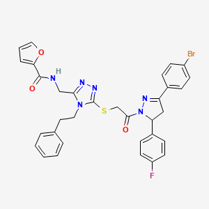 N-((5-((2-(3-(4-bromophenyl)-5-(4-fluorophenyl)-4,5-dihydro-1H-pyrazol-1-yl)-2-oxoethyl)thio)-4-phenethyl-4H-1,2,4-triazol-3-yl)methyl)furan-2-carboxamide