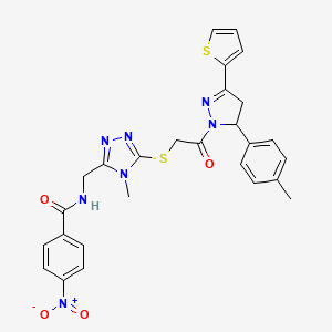 N-{[4-Methyl-5-({2-[5-(4-methylphenyl)-3-(thiophen-2-YL)-4,5-dihydro-1H-pyrazol-1-YL]-2-oxoethyl}sulfanyl)-4H-1,2,4-triazol-3-YL]methyl}-4-nitrobenzamide