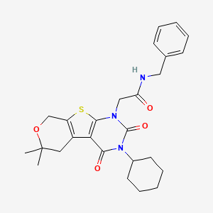 N-benzyl-2-(4-cyclohexyl-12,12-dimethyl-3,5-dioxo-11-oxa-8-thia-4,6-diazatricyclo[7.4.0.02,7]trideca-1(9),2(7)-dien-6-yl)acetamide