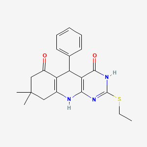 molecular formula C21H23N3O2S B11452432 2-(ethylsulfanyl)-8,8-dimethyl-5-phenyl-5,8,9,10-tetrahydropyrimido[4,5-b]quinoline-4,6(3H,7H)-dione 