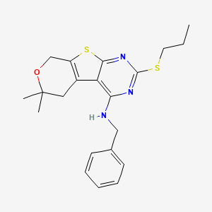 N-benzyl-12,12-dimethyl-5-propylsulfanyl-11-oxa-8-thia-4,6-diazatricyclo[7.4.0.02,7]trideca-1(9),2,4,6-tetraen-3-amine