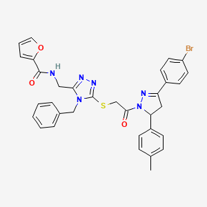 N-{[4-Benzyl-5-({2-[3-(4-bromophenyl)-5-(4-methylphenyl)-4,5-dihydro-1H-pyrazol-1-YL]-2-oxoethyl}sulfanyl)-4H-1,2,4-triazol-3-YL]methyl}furan-2-carboxamide