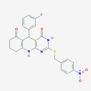 5-(3-fluorophenyl)-2-((4-nitrobenzyl)thio)-7,8,9,10-tetrahydropyrimido[4,5-b]quinoline-4,6(3H,5H)-dione