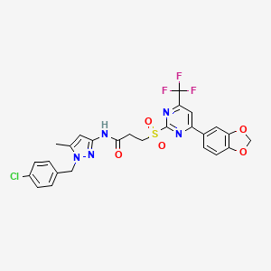 molecular formula C26H21ClF3N5O5S B11452586 3-{[4-(1,3-benzodioxol-5-yl)-6-(trifluoromethyl)pyrimidin-2-yl]sulfonyl}-N-[1-(4-chlorobenzyl)-5-methyl-1H-pyrazol-3-yl]propanamide 