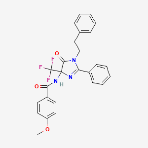 4-methoxy-N-[5-oxo-2-phenyl-1-(2-phenylethyl)-4-(trifluoromethyl)-4,5-dihydro-1H-imidazol-4-yl]benzamide