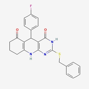 2-(benzylsulfanyl)-5-(4-fluorophenyl)-5,8,9,10-tetrahydropyrimido[4,5-b]quinoline-4,6(3H,7H)-dione