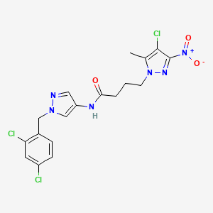 molecular formula C18H17Cl3N6O3 B11452596 4-(4-chloro-5-methyl-3-nitro-1H-pyrazol-1-yl)-N-[1-(2,4-dichlorobenzyl)-1H-pyrazol-4-yl]butanamide 