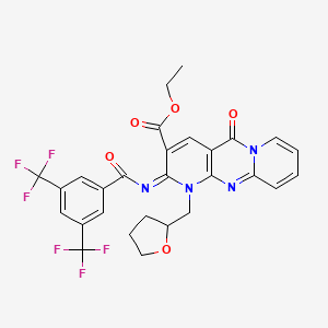 ethyl 6-[3,5-bis(trifluoromethyl)benzoyl]imino-2-oxo-7-(oxolan-2-ylmethyl)-1,7,9-triazatricyclo[8.4.0.03,8]tetradeca-3(8),4,9,11,13-pentaene-5-carboxylate