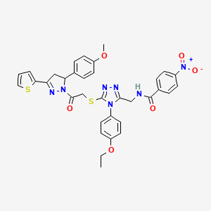 molecular formula C34H31N7O6S2 B11452681 N-((4-(4-ethoxyphenyl)-5-((2-(5-(4-methoxyphenyl)-3-(thiophen-2-yl)-4,5-dihydro-1H-pyrazol-1-yl)-2-oxoethyl)thio)-4H-1,2,4-triazol-3-yl)methyl)-4-nitrobenzamide 