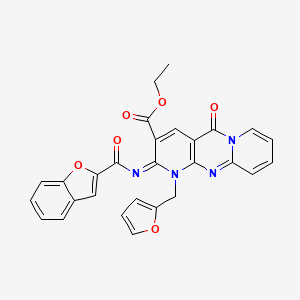 molecular formula C28H20N4O6 B11452711 ethyl 6-(1-benzofuran-2-carbonylimino)-7-(furan-2-ylmethyl)-2-oxo-1,7,9-triazatricyclo[8.4.0.03,8]tetradeca-3(8),4,9,11,13-pentaene-5-carboxylate 